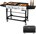 Royal Gourmet GD401C 4-Burner Propane Gas Grill and Griddle Combo with Cover, Griddle Grill Combo with 48,000 BTUs Output for Outdoor Cooking While Camping or Tailgating, Black & Silver