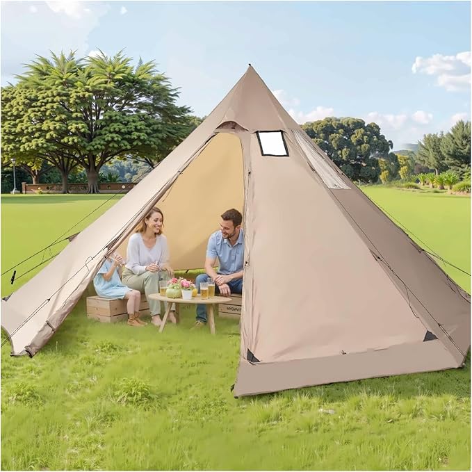 Hot Tent for 4-6 Person, Winter Tipi Tent with Stove Jack, Waterproof Canvas Camping Tent, 4 Season Shelter for Hiking Backpacking - L Size