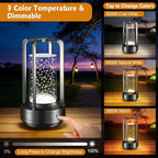 Portable Table Lamp for Outdoor Indoor: Cordless Rechargeable Desk Lamp with 3 Color Stepless Dimmable - Metal Battery Operated Lantern Light for Bedroom/Bar/Coffee Shop/Camping (Black (Bubble))
