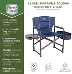 TIMBER RIDGE Folding Camping Chair with Cooler Bag, Director Chair Foldable with Side Table for Adults, Camp Chairs for Outdoor, Lawn, Sports, Fishing, Heavy Duty Supports 300lbs, Blue
