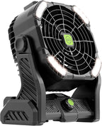 20000mAh Cordless Fan Emergency Portable Rechargeable Fan & Light for Power Outage, Car Defrosting, Indoor - Battery Operated Fan with 270° Pivot, USB, Hook & LED, Portable Camping X26 Black