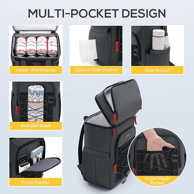TOURIT Insulated Backpack Cooler with 2 Compartments, 30 Can Capacity, Leakproof Waterproof Thermal Bag for Beach Camping Travel