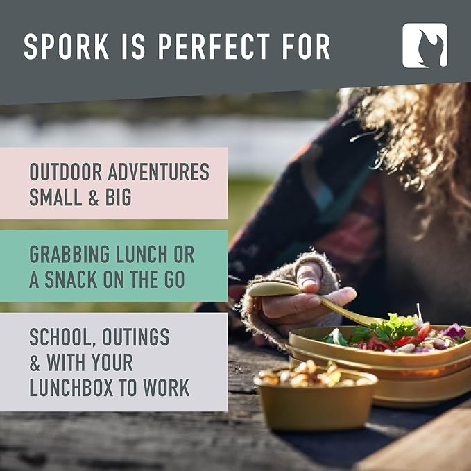 Light My Fire Spork Original 4-Pack 3-in-1 Camping Spoon Fork Knife Combo Reusable Travel & Camping Utensils Lunch Spork Outdoor Backpacking Hiking Picnic Utensil BPA Free, Meadow