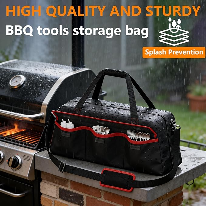 Grill Tool Storage Bag,Grill Utensil Storage Bag for Barbecue Tool up to 22",BBQ Utensil Storage Caddy with Pockets,Barbecue Utensil Case for Outdoor Grilling, Camping, Bag Only