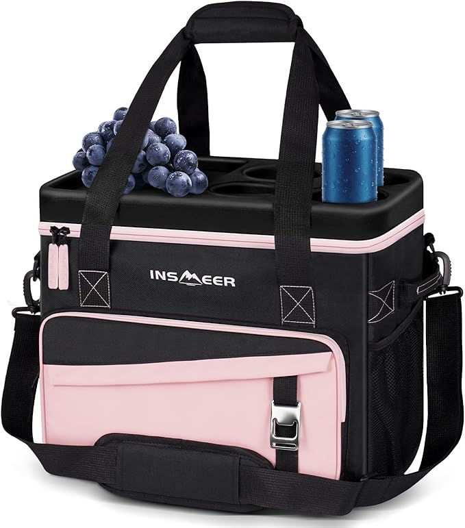 INSMEER Soft Cooler Bag with Hard Shell & 4 Cup Holders, 55 Cans 40L Collapsible Soft Sided Cooler, 100% Leakproof Insulated Cooler Bag Portable for Beach Travel Camping Picnic