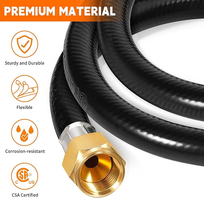 GasSaf 5FT 2 Stage Propane Regulator with Hose, 90 Degrees RV Propane Regulator for Dual Fuel Generator, RV, Camp Stoves, Gas Grills, Heaters - Standard POL Connection Fits 5-100 lb Propane Tanks
