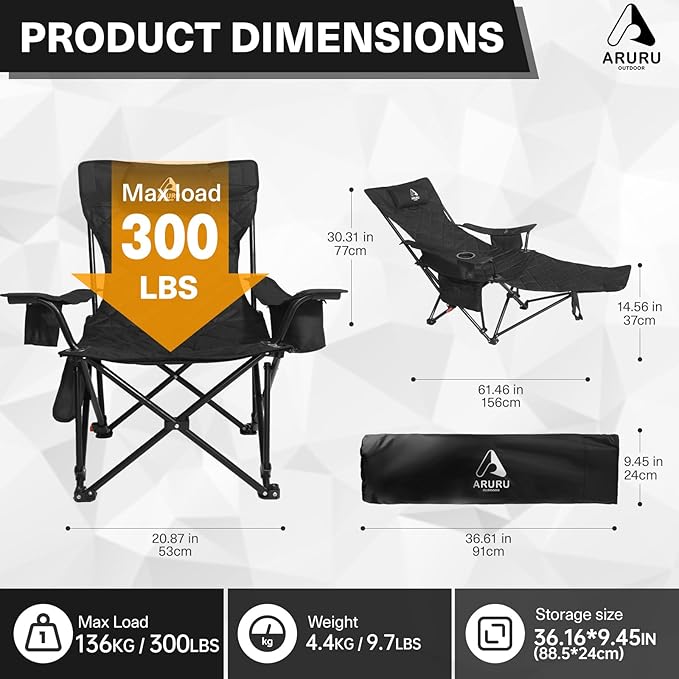 2025 Upgraded 2-in-1 Reclining Camping Chair with Footrest, Folding Beach Lounge Chair with Adjustable Backrest & Cooler, Portable Lawn Chairs for Adults Heavy Duty for Outdoor Sports