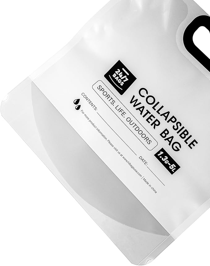 24/7 BAGS 4 Pack Collapsible Water Container Bag 1.3 Gallon/5 Liter, Heavy Duty with Carry Handles, Hikes, Trips, Weather Emergencies, and More, Foldable Water Bag