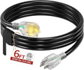 6 FT 14/3 Extension Cord Outdoor, Heavy Duty Weatherproof & Flame Retardant Black 3 Prong Power Cord with Light, Outside for Lawn & Garden, 15 Amps 1875 Watts 125 VAC 14AWG SJTW, ETL Listed
