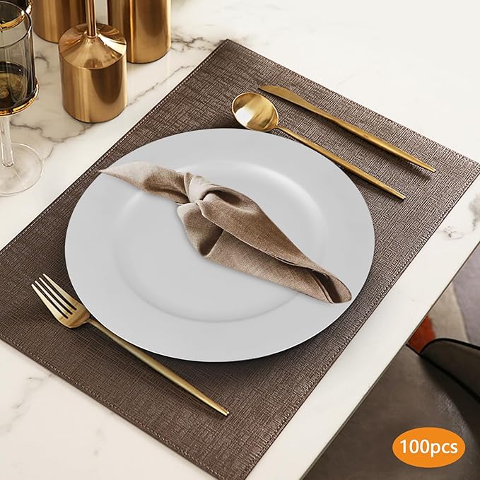 100 Pcs Charger Plates Bulk, 13 Inch Round Charger Plates Set, Table Decoration Dinner Tray for Wedding Party Baby Shower (Silver)