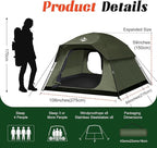 Tents for Camping 4 Person with 2 Doors and Rainfly, Camping Tents Waterproof Windproof, Large Mesh Ventilation, Easy Setup Windproof Family Tent for Outdoor Camping Hiking Backpacking