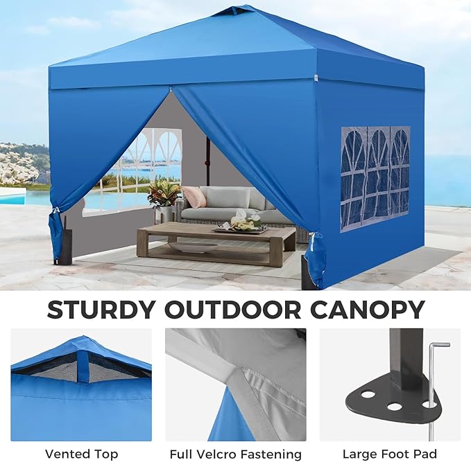 12x12 FT Pop Up Canopy, Instant Canopy Tent with 1-Button Push, 4 Removable Sidewalls, Sandbags, Wheeled Bag for Outdoor Activities & Events