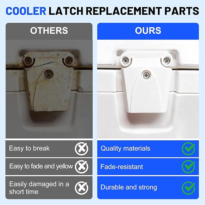 Cooler Latch Posts and Screws, High Strength Cooler Latch Replacement Parts - Latch Posts with Screws to Restore Ice Chest Seals and Enable Normal Cooler Operation.