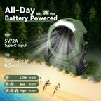 Ausic Portable Misting Fan for Outdoor Cooling, [16-65Hrs] Battery Powered Mist Fans with Water Misters & LED Lantern, 8-Inch, 250mL Tank, for Patios, Home, Outside, Camping, Outdoor&Indoor Use