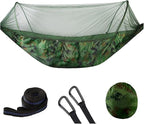 Compatible For Camping Hammock With Mosquito Net Pop-Up Light Portable Outdoor Parachute Hammocks Swing Sleeping Hammock Camping Stuff(Camouflage green)