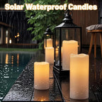 Wondise Solar Candles Outdoor Waterproof IP65 Rechargeable Solar Candles, Dusk to Dawn, Outdoor Pillar Candle for Camping Patio Porch Lanterns(3 Pack, 3" D x 5" H x 6" Hx 8" H)