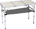 Tri-fold Folding Picnic Table,Outdoor Camping Table Lightweight Portable Aluminum Outdoor Table with Adjustable Heights with Carry Handle,for Outdoor Indoor Hiking Camp BBQ Beach (White, 3ft)