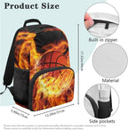 Basketball Backpack with Lunchbox Fire Bookbag Cute Lightweight Kids Bookbag with Lunch Box Boys 4pcs School Bag for Boys 8-12 Travel Outdoor Daypack Hiking Back to School Gifts