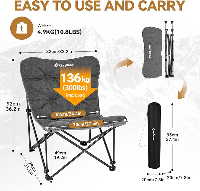 KingCamp Padded Oversized Camping Chair Camping Table Folding Portable Table for Indoor Outdoor Picnic Backyard, 53.5"X27.5"