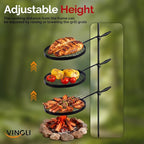 VINGLI Swivel Camping Firepit Grill, Foldable Campfire Steel Grate w/Griddle & Storage Bag, 360° Adjustable, Open Fire Outdoor Cooking Equipment, Parties, Activities, Families Use 30'' x 13'' x 48''