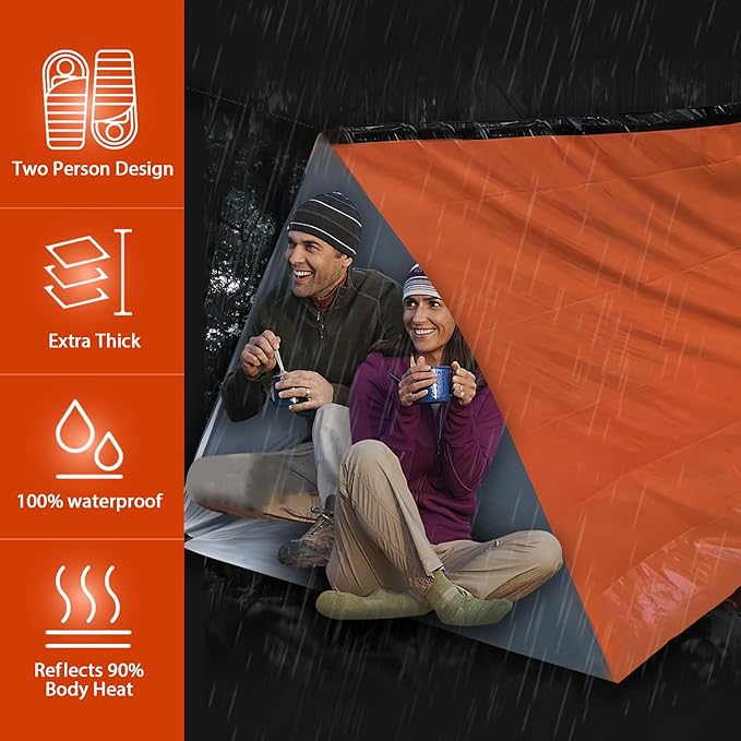 1-Pack Survival Life Tent - 1Person Mylar Shelter, Tube Tent with Paracord, All-Weather for Camping, Hiking, Survival Kits-Yellow