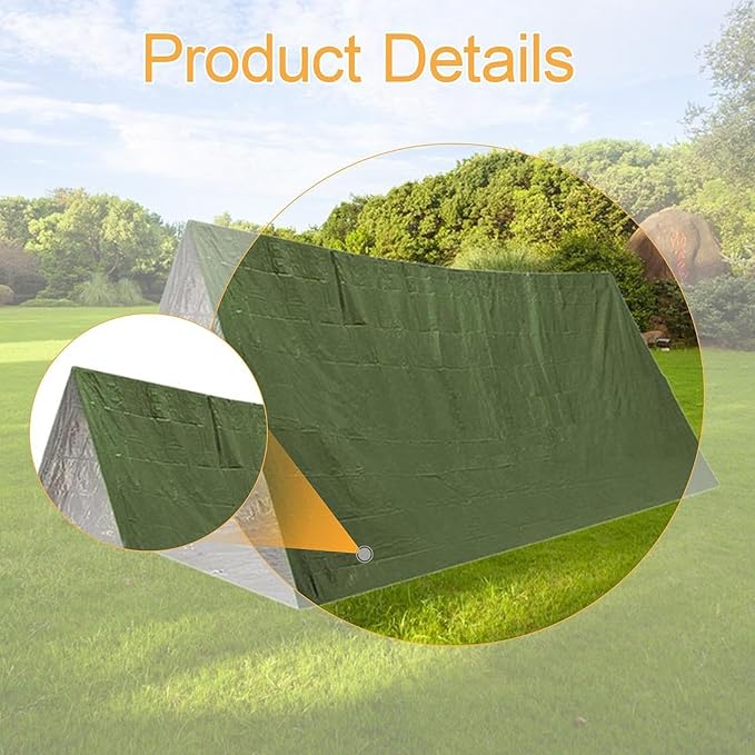 Outdoor Emergency Tent 2 Person Windproof Weatherproof Survival Shelter Compact Shelter for Beach Outside Trekking Camping