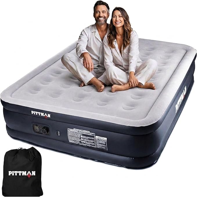 Pittman - Air Mattress Queen with Built in Pump - 18" Queen Air Mattress - Comfort Series Self Inflates & Deflates Fast - Easily Folds Away - Treat Your Guests to a Luxury Air Bed