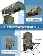Folding Camping Chair with Shade Canopy for Adults, Canopy Chair for Outdoors Sports with Cup Holder, Side Pocket for Camp, Beach, Tailgates, Fishing - Support 330 LBS