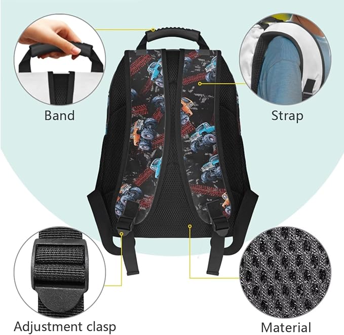 Boys Bookbag Age 8-10 6-8 Truck Backpack and Lunch Box Set Boys Kids School Backpack Elementary 17 Inch Back Pack Lightweight Travel Rucksack