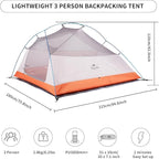 Naturehike Cloud Up 3 Person Backpacking Tent with Footprint - 3 Season Free Standing Lightweight 3 Person Camping Tent | with Footprint, Free Standing, Dome, Camping, Hiking, Waterproof