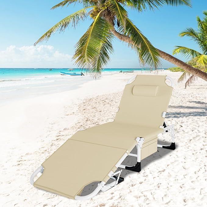 DoCred 3 in 1 Sun Tanning Chair with Face Arm Hole, Heavy Duty Folding Chaise Lounge Chairs, 5-Position Outdoor Lounge Chair for Beach, Pool, Lawn, Yard, Patio
