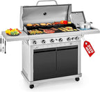 2 in 1 Propane Griddle Grill Combo, 6-Burner Propane Gas BBQ Grill with Porcelain-Enameled Cast Iron Grates & Plate, 42,000 BTU Combo Grill with Side Stove for Outdoor Cooking Camping Patio Backyard