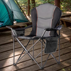 Large Camping Chair with Side Table Heavy Duty 500LBS - Folding Outdoor Chair with Cooler Bag (Black & Light Gray, 1 PCS)