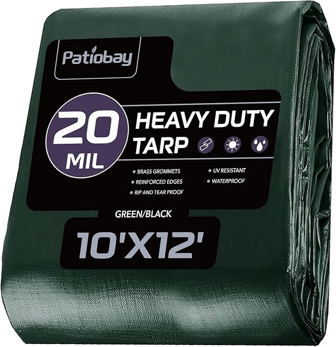 Tarp 10x12 Feet, 20 Mil Waterproof Tarps Heavy Duty with Brass Grommets, Thick Plastic Tarp, UV Resistant Tear&Fade Resistant, Reinforced Edges for Outdoor Pool Car Camp Tent