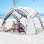 Large Beach Canopy Tent 14 X 14ft, UPF 50+ Pop Up Sun Shelter for 8-10 Person, Portable Beach Sun Shade with Side Walls for Camping, Fishing, Backyard, Fishing, Parties, Picnics