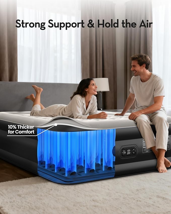 OhGeni 20" Queen Air Mattress (1-Pack) with Built in Pump, Inflatable Blow Up Bed, Upgraded Air Column Support for Enhanced Stability, Raised Height for Easy Entry & Exit, 650 lbs Capacity