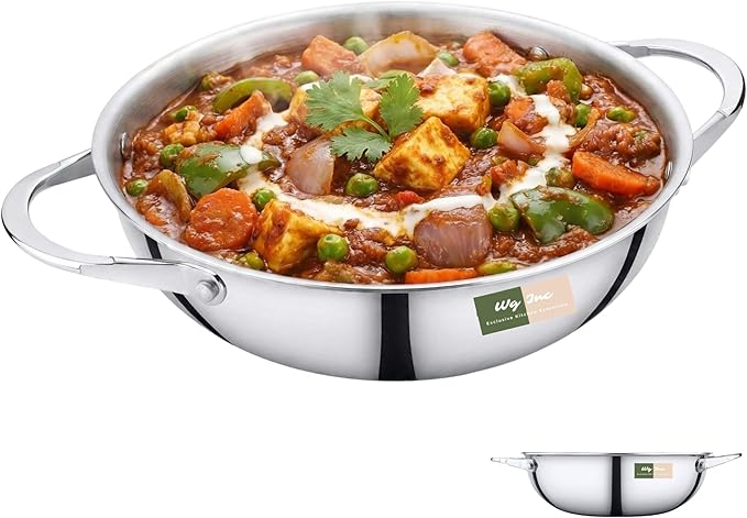 Stainless Steel Wok, Tri-Ply Pan for Stir-Frying, 10.25 Inch Steel Kadhai without Lid, All Clad Kadai Cookware For Stews, Sauces, Soups, Saute, Induction Friendly Wok (3.2 Qt / 3 Litres)