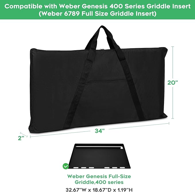 Griddle Storage Bag fit for Weber 6789 Full Size and Weber Genesis 400 Series Griddle Insert, Durable Handles and Thickened Bottom, Black