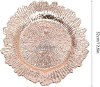 Antique Charger Plates Set 13'' Round Embossed Dinner Plate Chargers Plastic Elegant Floral Plates for Dinner Wedding Party Event Table Kitchen Decoration 24PCS (Rose 24Pcs)