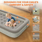 Inflatable Toddler Travel Bed: Portable Blow Up Travel Toddler Bed with Safety Sides - Toddler Air Mattress with Electric Pump ＆ Carry Bag,Ideal for Sleeping and Outdoor Camping (Beige, 60")