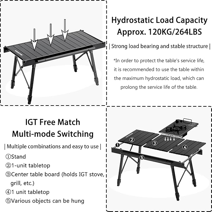 Blackdog Folding IGT Camping Table with Adjustable Leg, Portable Outdoor Table for Cooking with Carry Bag, Outdoor Camp Kitchen System for Car Camping Picnic RV Trip Patio Backyard BBQ