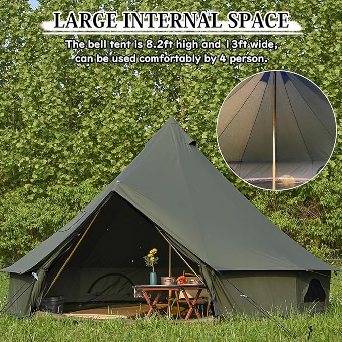 MC TOMOUNT Canvas Tent Bell Tent Yurt with Stove Jack Zipped Removable Floor for Glamping Truck Car Camping
