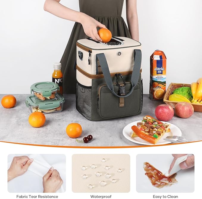 Maelstrom Lunch Box for Women, 20L Insulated Lunch Bag Men, Leakproof Double Deck Cooler Bag, Soft Lunch Cooler with Quick Access Flip-Top Lid for Work, Beach,Travel, Camping