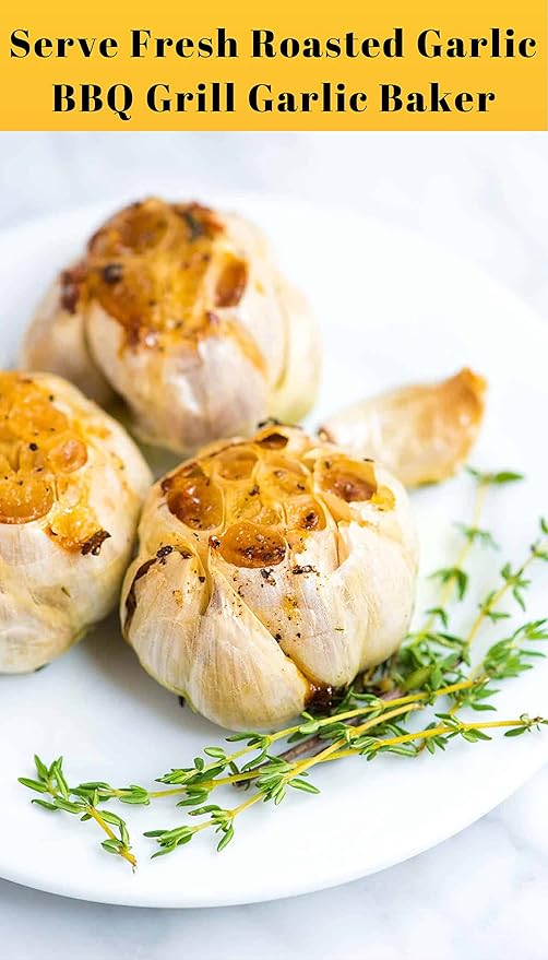 Garlic Roaster, Pre-Seasoned Cast Iron Garlic Roaster Oven Baker and Garlic Presses Set for Kitchen, Pumpkin Soup Pot Casserole, BBQ Grill Garlic Roasted Baker Tool for Outdoor BBQ Camping