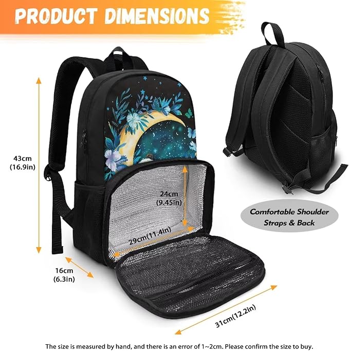 Panda Butterfly Moon Hiking Picnic Cooler Backpack for Teens Men Women lementary Students Knapsack Primary Middle High School Bookbag Outdoor Laptop Bag All In One Backpack Meal Bag