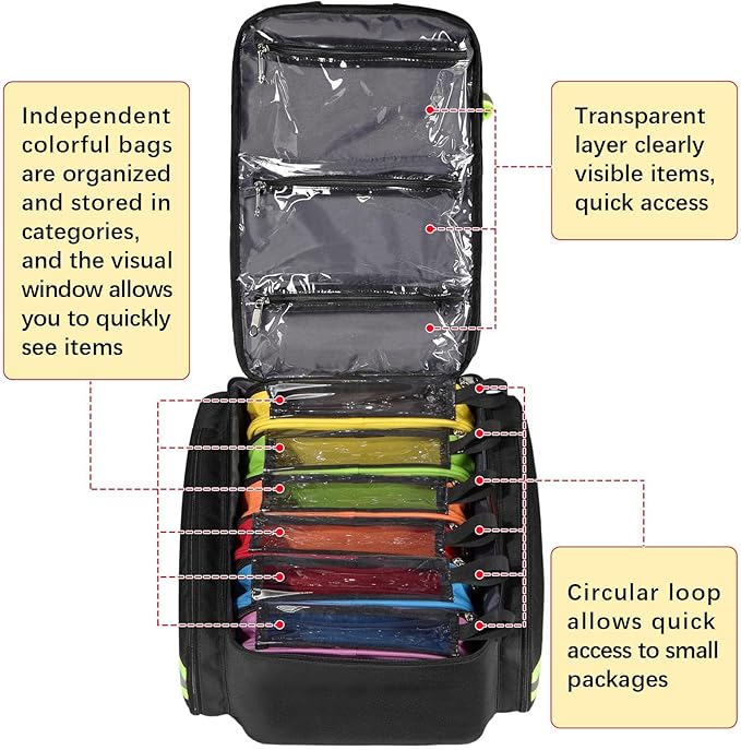 Gatycallaty First Aid Backpack - Medical Evacuation Bag - Red Emergency Lifeguard Bag for Ems Emt First Responders (Black, Pack of 3)