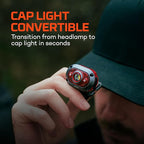 NEBO MYCRO 450 Rechargeable Headlamp | 450 Lumens, 6 Light Modes, Water Resistant, Detachable Hat Clip, Super Bright Head Lamp for Camping & Hiking, Includes USB Charging Cable — Red