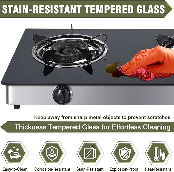 2 Burner Propane Gas Cooktop, Portable Tempered Glass Double Burner Stove with Auto Ignition, 30,000 BTU, CSA Certified Regulator & Hose, Outdoor Camping RV BBQ Kitchen LPG Gas Stove