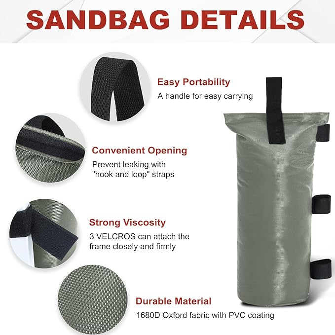 ABCCANOPY Canopy Weights Set of 4-120LBS Sand Bags for Pop up Tent, Weight Bags for Outdoor Gazebo, Trampoline, Pergola, Gray (Without Sand)