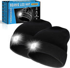 Valentines Day Gifts for Him, Beanie Hats with Light, USB Rechargeable LED Hand Free Headlamp, Birthday Gifts for Men, Women, and Teens, Ideal for Camping, Hiking, 2 Pack, Black